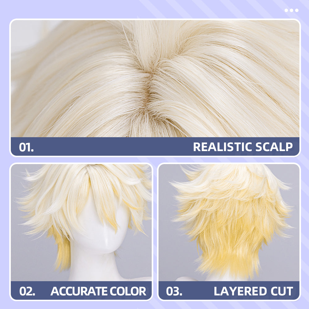 【Partially Ready For Ship】DokiDoki Game Honkai: Star Rail Cosplay Phainon Wig / Weft / Tattoo /  Ear Clips Short Straight Silver Hair Darkening