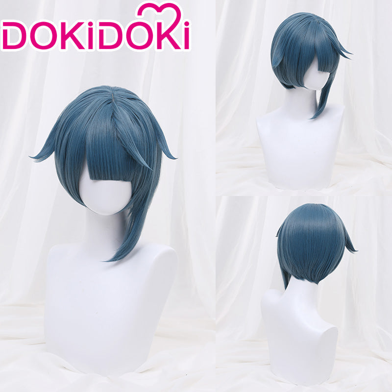 【Ready For Ship】DokiDoki Game Genshin Impact Cosplay  Xingqiu  Wig Xing Qiu Short Blue