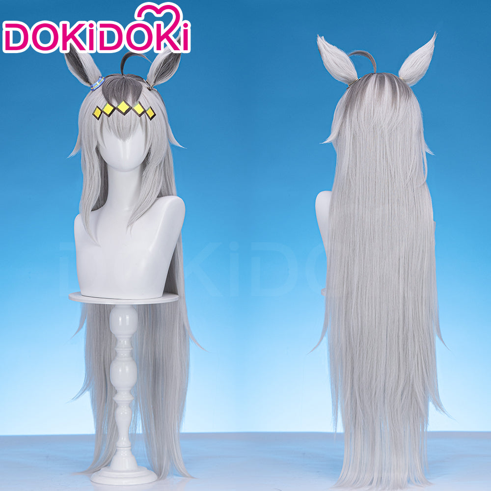 【Ready For Ship】DokiDoki Game  Cosplay Wig / Tail Long Straight Gray Hair / Headwear