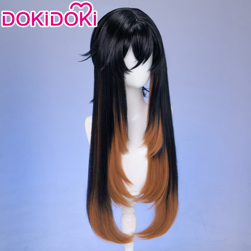 DokiDoki Anime GACHIAKUTA Cosplay Amo Wig / Tattoo Long Black Copper Brown Straight Gradient Hair