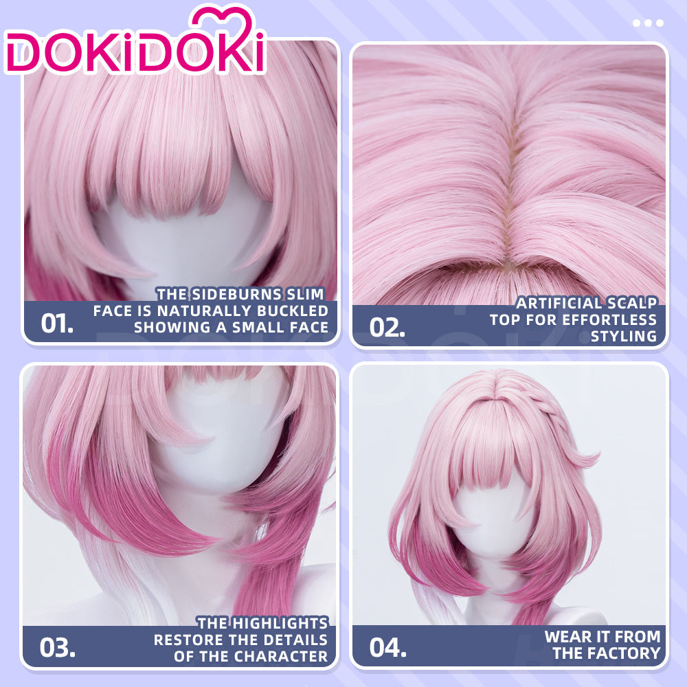 【Partially Ready For Ship】DokiDoki Game Honkai: Star Rail Cosplay Cyrene Wig Short Curly Light Dark Pink Gradient Hair / Head Accessory Set