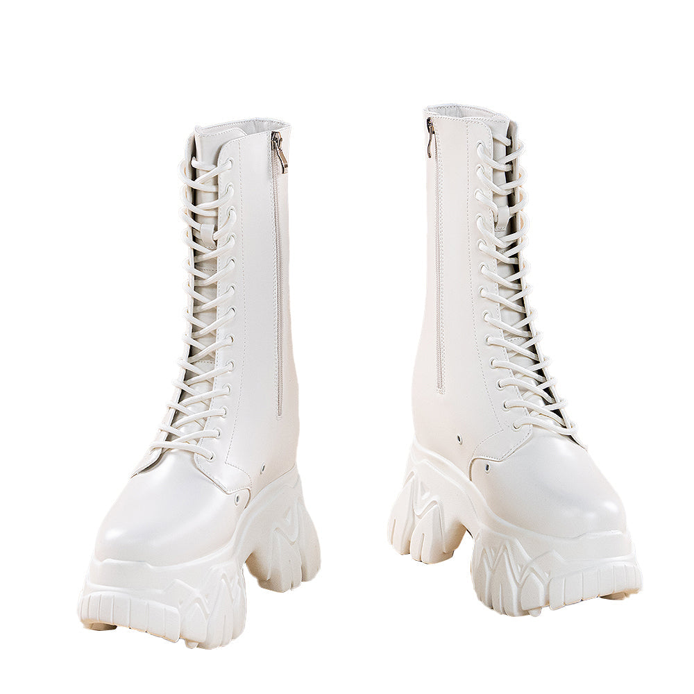 【Partially In Stock】【18 CM】DokiDoki Height Increasing Shoes / Elevator Shoes Martin Boots Black White Invisible Thick-Soled 18CM