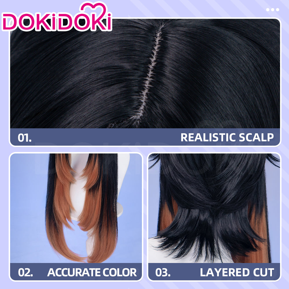 【EU Local Shipping】DokiDoki Anime GACHIAKUTA Cosplay Amo Wig Long Black Copper Brown Straight Gradient Hair