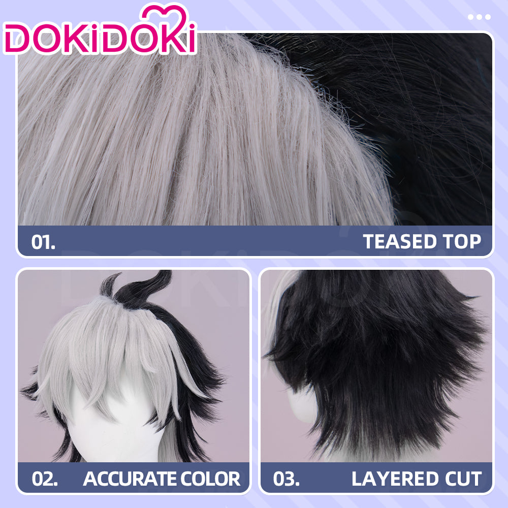 【Partial Ready For Ship】DokiDoki Game Zenless Zone Zero Cosplay Komano Manato Wig / Ears / Tail Short Curly Black Red Silver Hair ZZZ