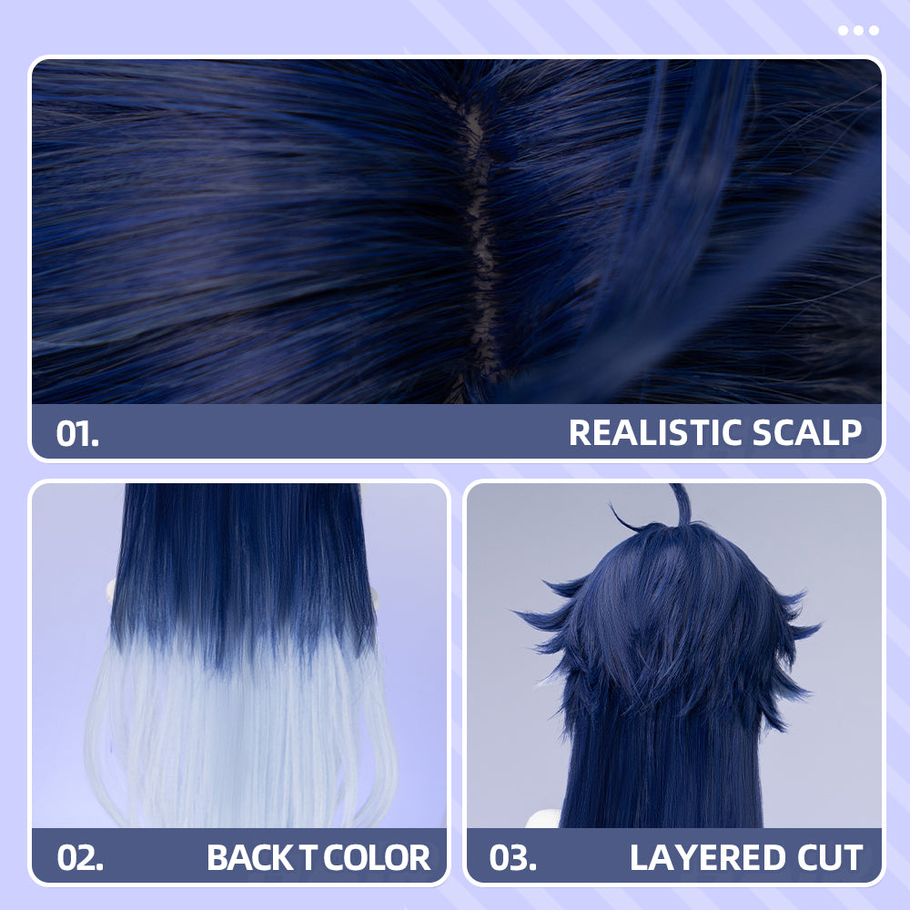DokiDoki Game Genshin Impact Cosplay Flins Wig Long Blue Gradient Hair Song of the Welkin Moon