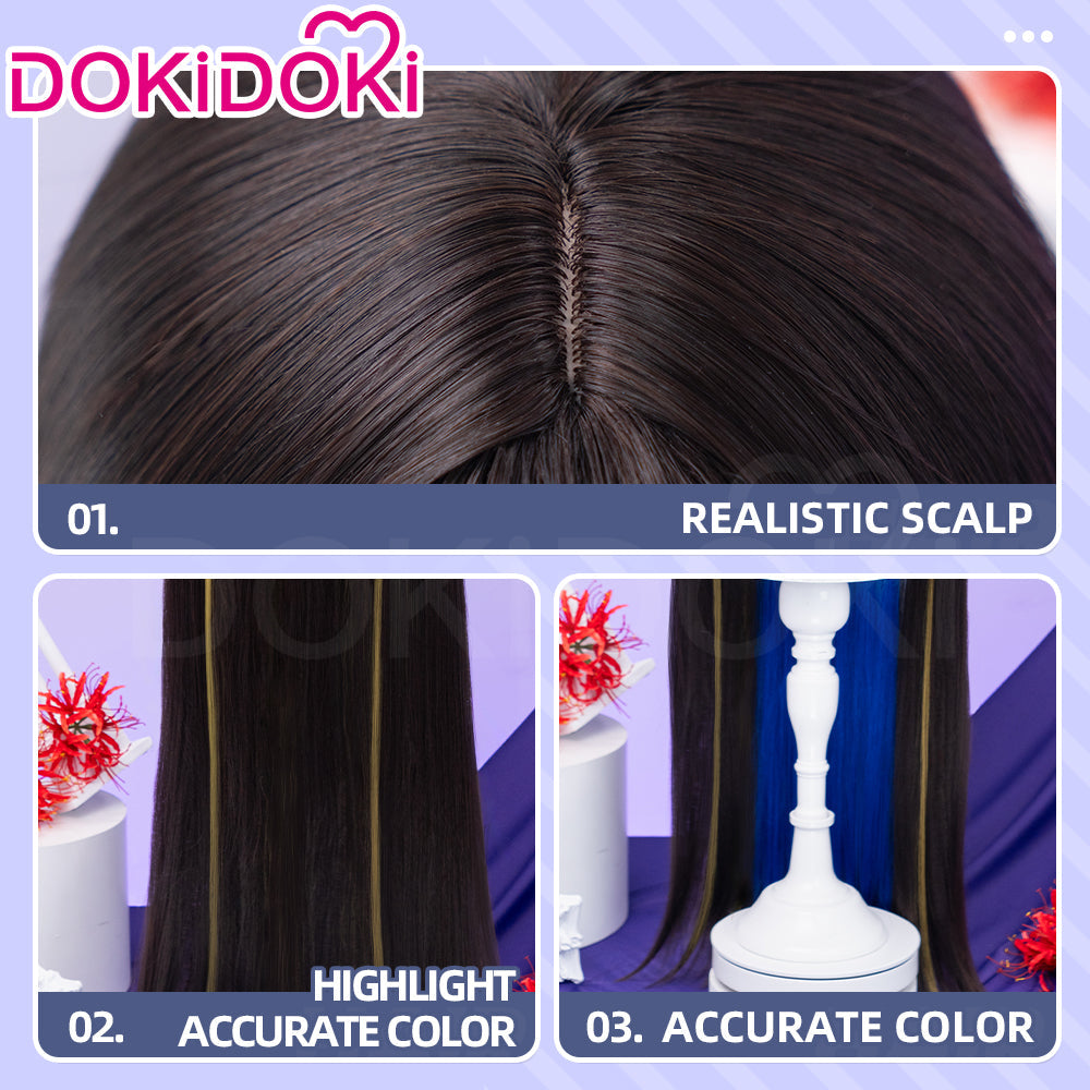 【Ready For Ship】DokiDoki Game Honkai: Star Rail Cosplay The Dahlia Wig Long Straight Black Yellow Highlight Hair Blue Inner Layer Constance