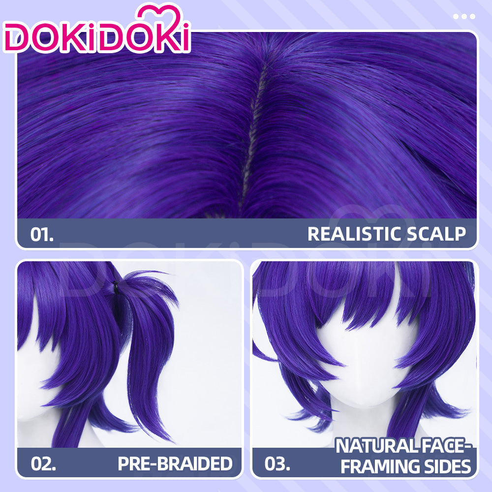 【Ready For Ship】DokiDoki Game Genshin Impact Cosplay Prune Wig Short Purple Hair Pre Braided Childlike Dreams Cherished