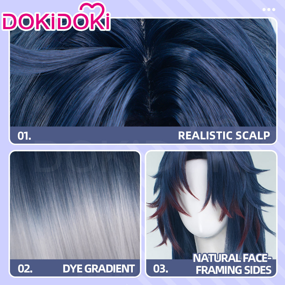DokiDoki Game Honkai: Star Rail Cosplay Blade / Mortenax Blade Wig Long Straight Dark Blue Red Silver Gradient Hair / Wefts / Earring Blade SP Planarcadia