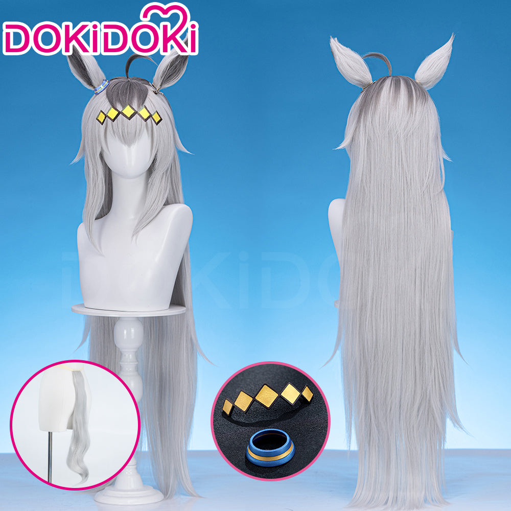 【Ready For Ship】DokiDoki Game  Cosplay Wig / Tail Long Straight Gray Hair / Headwear