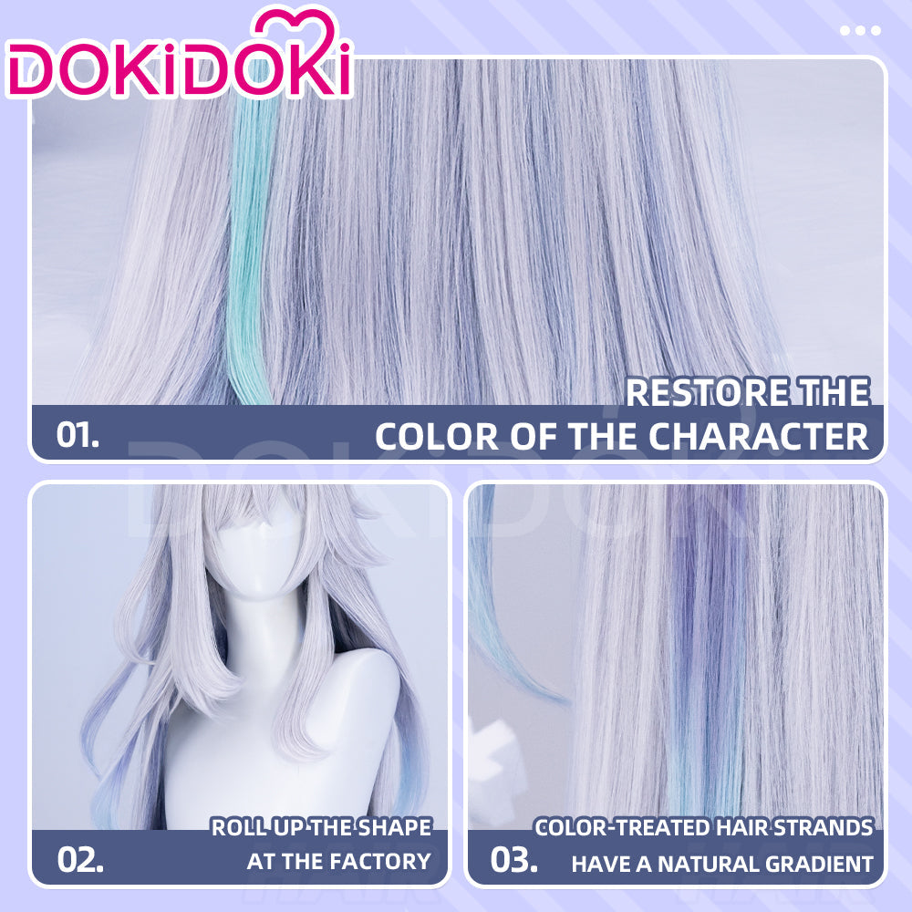 【Ready For Ship】DokiDoki Game Genshin Impact Cosplay Skirk Wig Long Curly Purple Gradient Hair / Fake Eyelashes