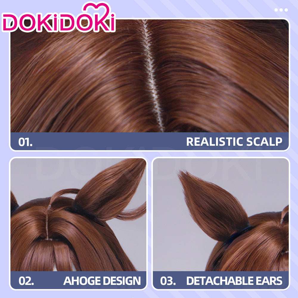 【Ready For Ship】DokiDoki Game Cosplay Wig / Tail Short Upturned Brown Hair Detachable Ears