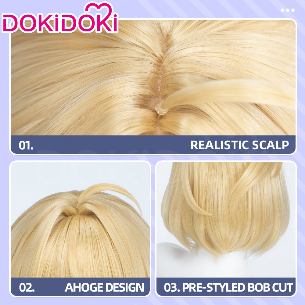 DokiDoki Game Genshin Impact Cosplay Belyi Tsar Wig Short Blonde Hair Cryo Archon Snezhnaya