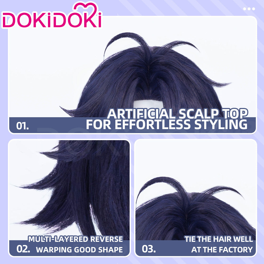 【Black Ver Ready For Ship】DokiDoki Game Zenless Zone Zero Cosplay Asaba Yuma Wig / Choker / Earring / Ear Clip Short Straight Dark Blue Hair ZZZ Harumasa