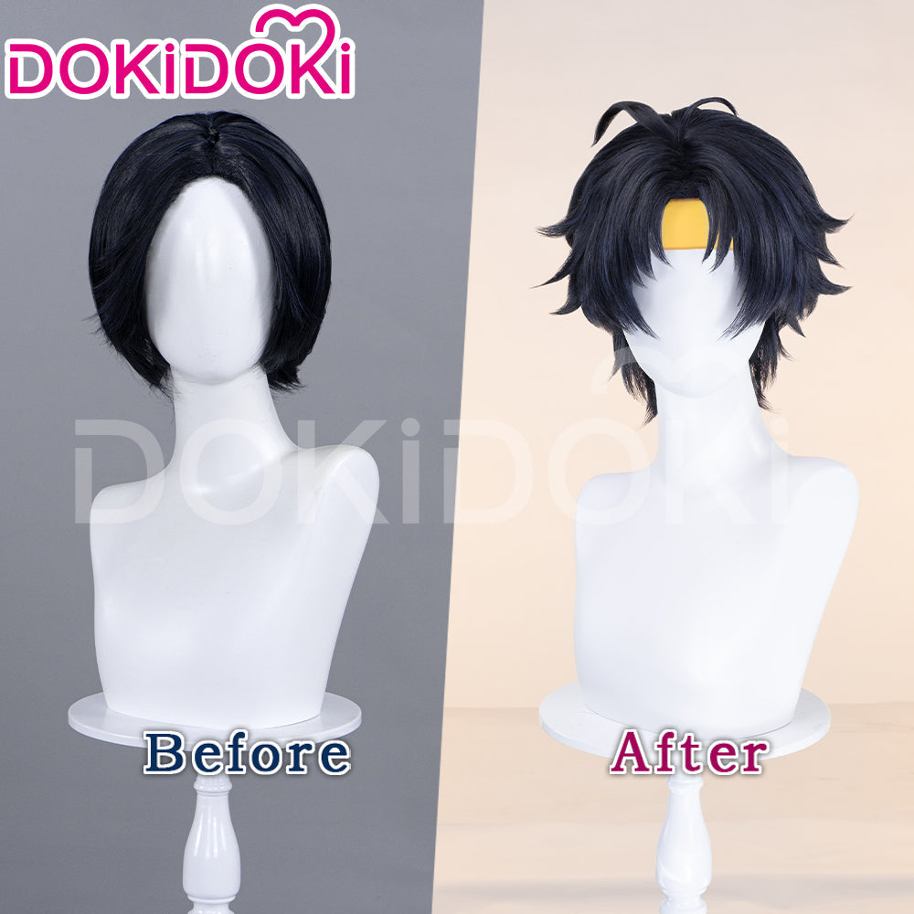 【Black Ver Ready For Ship】DokiDoki Game Zenless Zone Zero Cosplay Asaba Yuma Wig / Choker / Earring / Ear Clip Short Straight Dark Blue Hair ZZZ Harumasa
