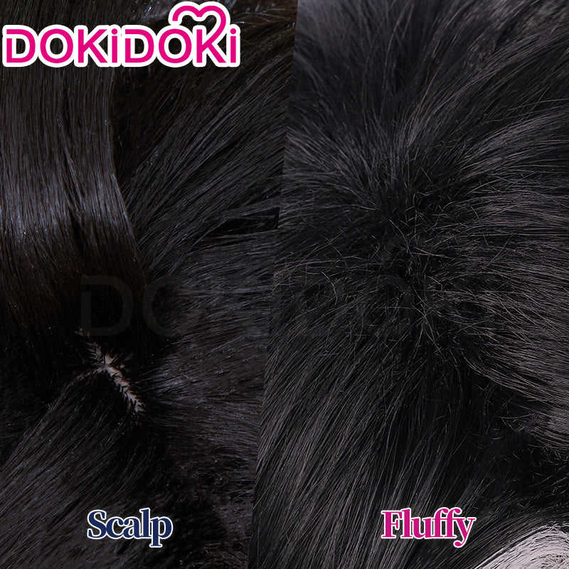 【Ready For Ship】DokiDoki Game Genshin Impact Cosplay Fontaine Wriothesley Wig Short Black Grey / Earring / Wefts