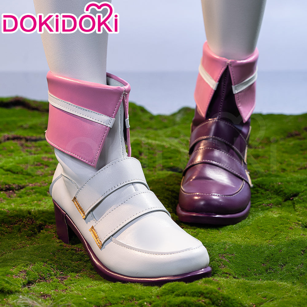 DokiDoki Game Cosplay Shoes White Purple Mid Calf Boots