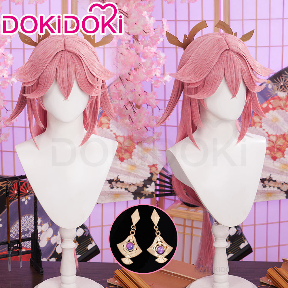 【US/EU Local Shipping】DokiDoki Game Genshin Impact Yae Miko Cosplay Wig Long Dark Pink