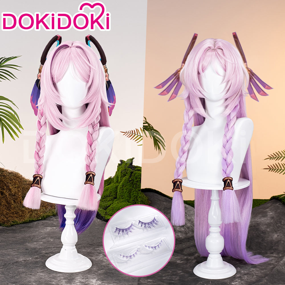 【Partially Ready For Ship】DokiDoki Game Genshin Impact Citlali Cosplay Wig Long Straight Double Braids Pink Purple Gradient Hair