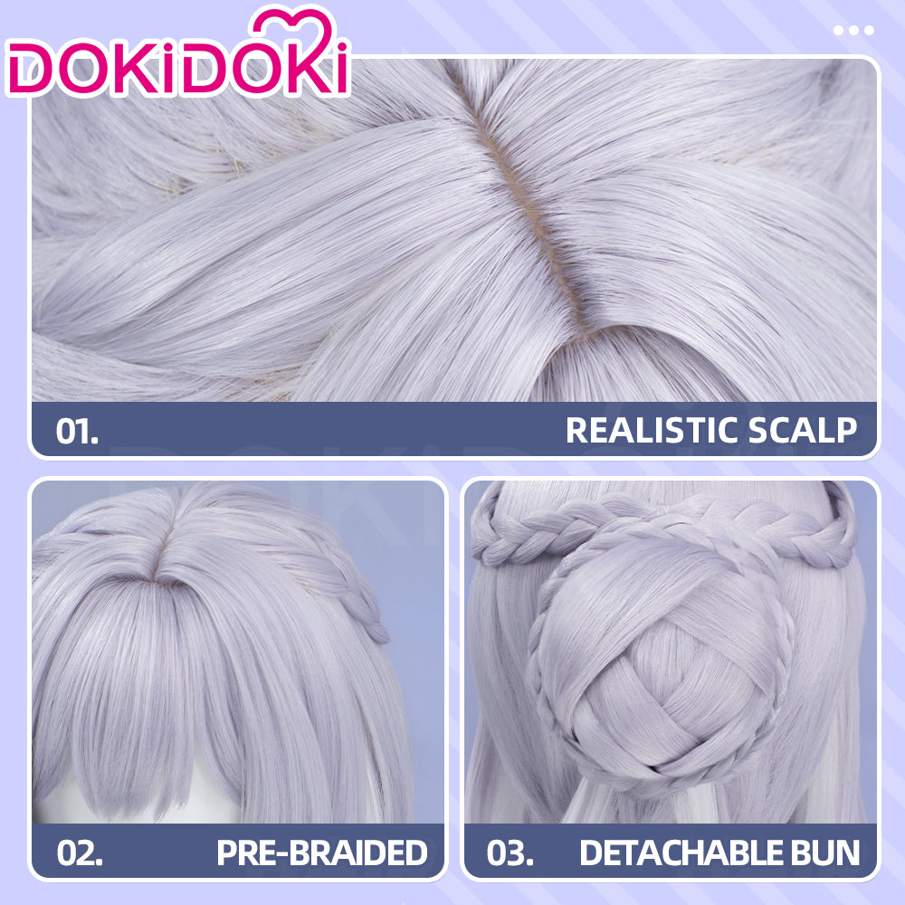 【Partially Ready For Ship】DokiDoki Game Genshin Impact Cosplay Tsaritsa Wig / Crown / Elf Ears / Earrings Long Curly Silver Hair Kokoshnik Anastasya Feodorovna Snezhnaya Sudden Snow