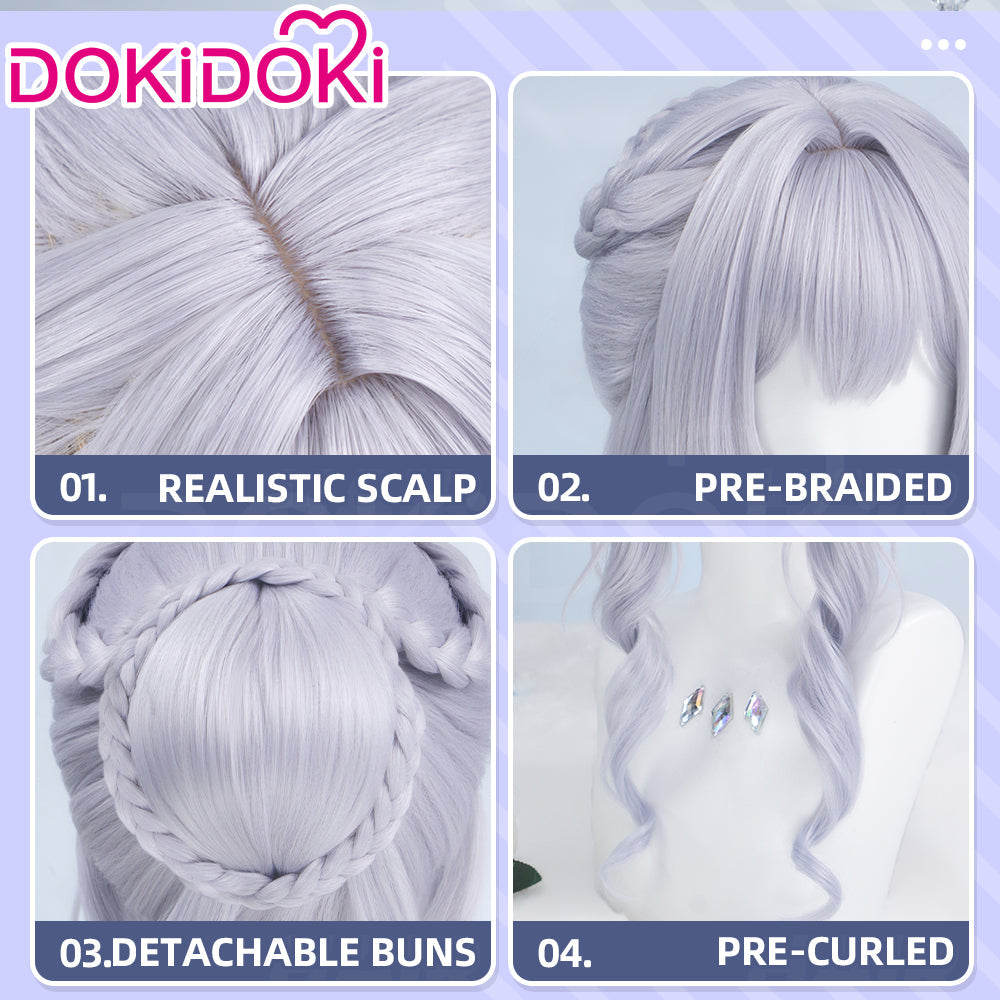 【Partially Ready For Ship】DokiDoki Game Genshin Impact Cosplay Tsaritsa Wig / Crown / Elf Ears / Earrings Long Curly Silver Hair Kokoshnik Anastasya Feodorovna Snezhnaya Sudden Snow