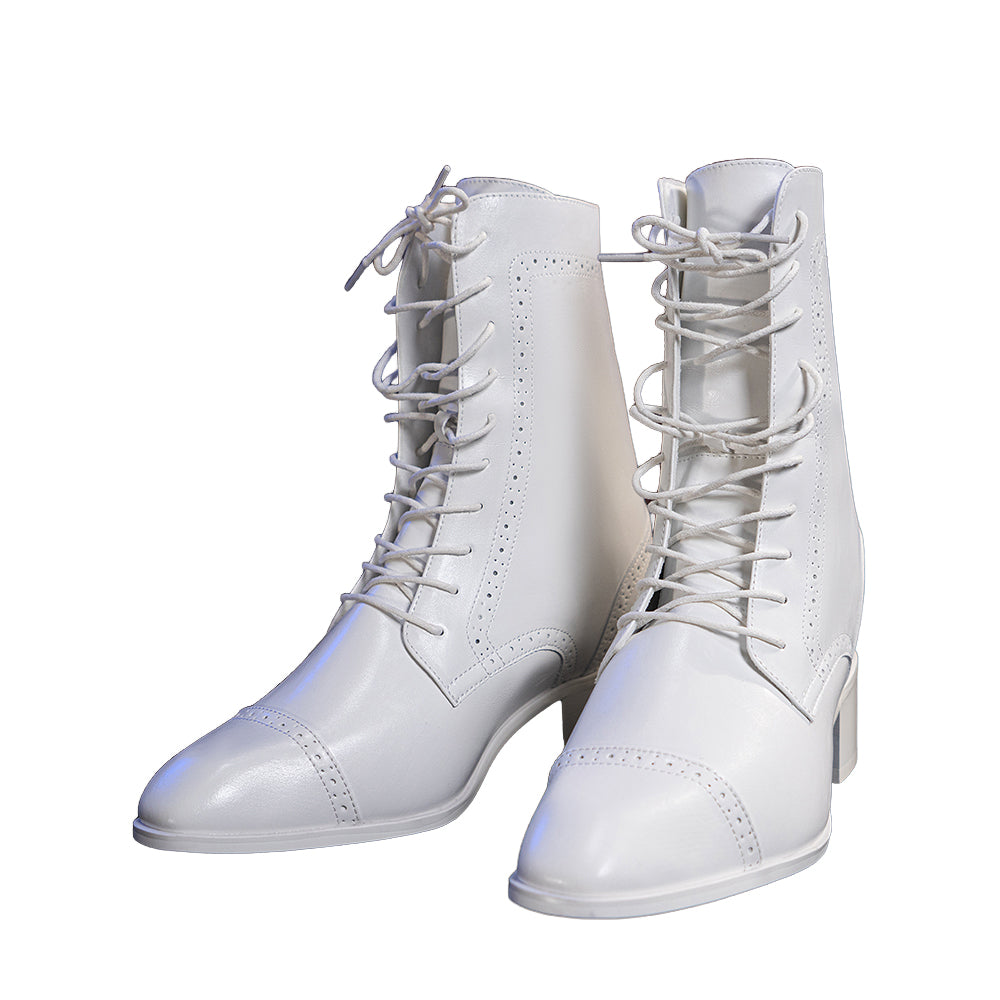 【15 CM】DokiDoki Height Increasing Shoes / Elevator Shoes Leather Boots White 15 CM