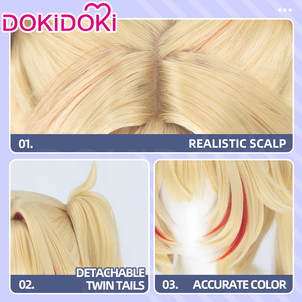 DokiDoki Game Zenless Zone Zero Cosplay Claret Flint Wig Long Curly Blonde Red Highlight Hair Double Ponytails ZZZ