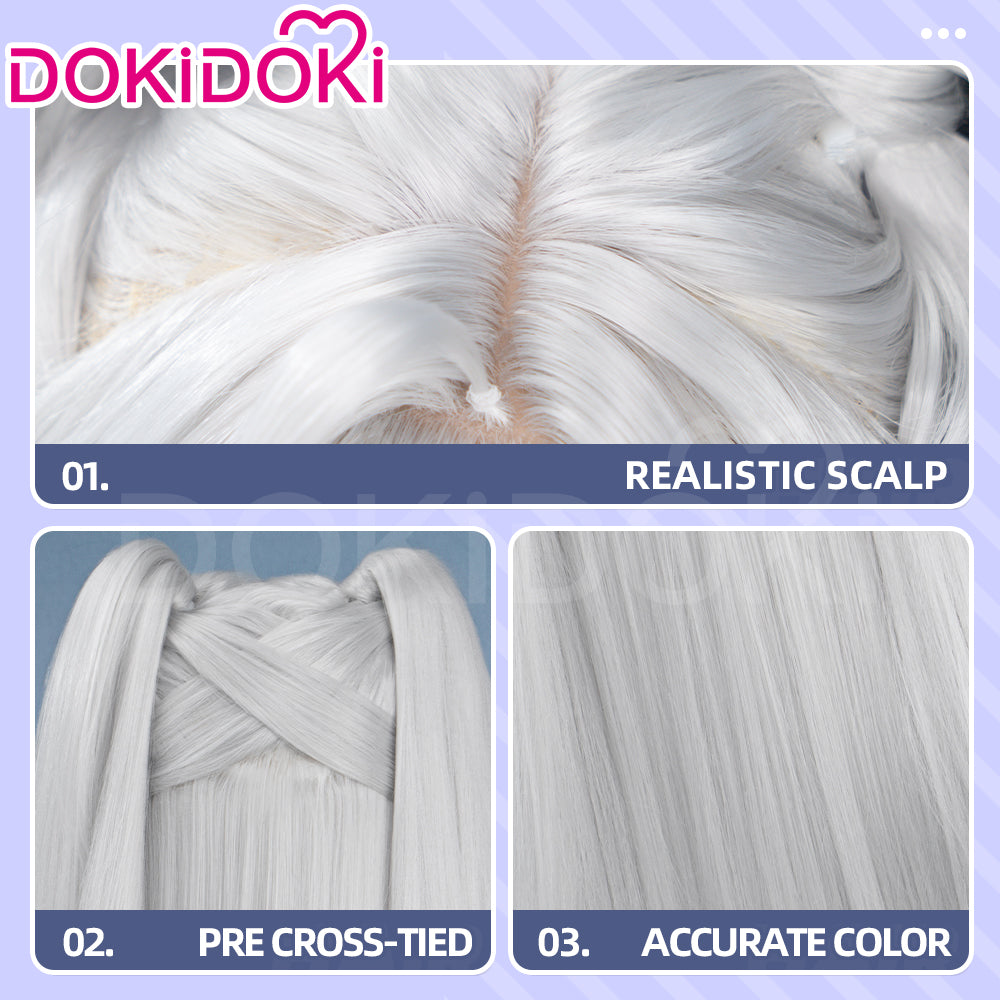 【Long Ver Ready For Ship】DokiDoki Game Zenless Zone Zero Cosplay Lady Sunbringer / Lindverne Sunbringer Wig Long Straight Silver Hair Twin Tails ZZZ