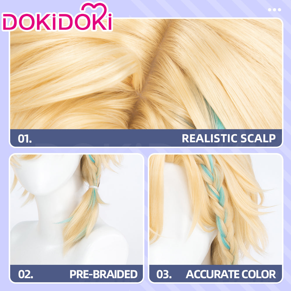 DokiDoki Game Honkai: Star Rail Cosplay Aventurine SP Wig Short Blonde Green Highlight Braided Hair Aventurine • Waveflair