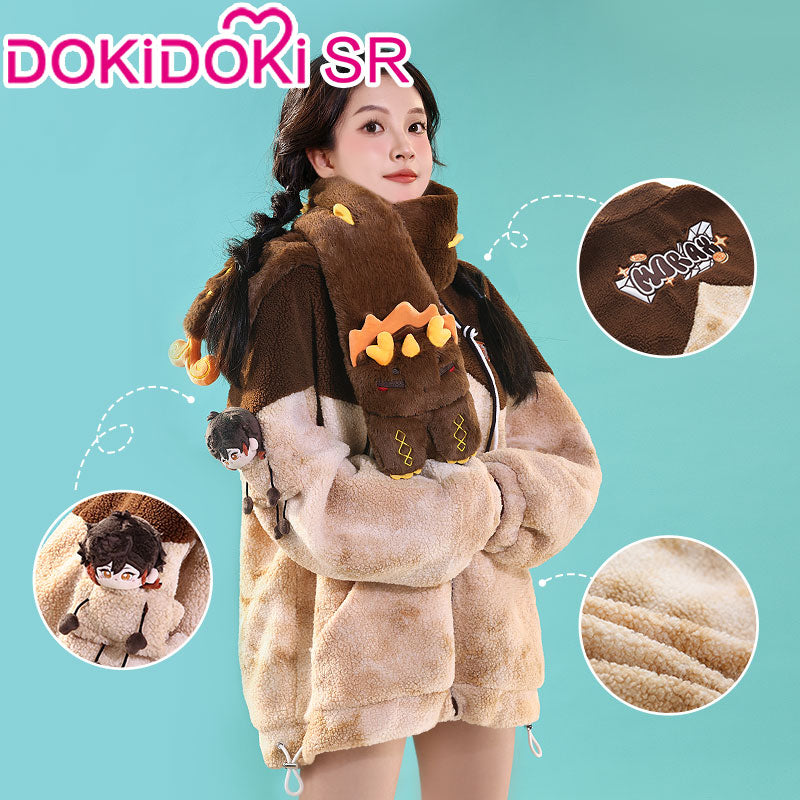 【In Stock】DokiDoki-SR Game Genshin Impact Cosplay Zhong Li Cosplay Casual Wear Doujin Winter Furry Coat Zhongli
