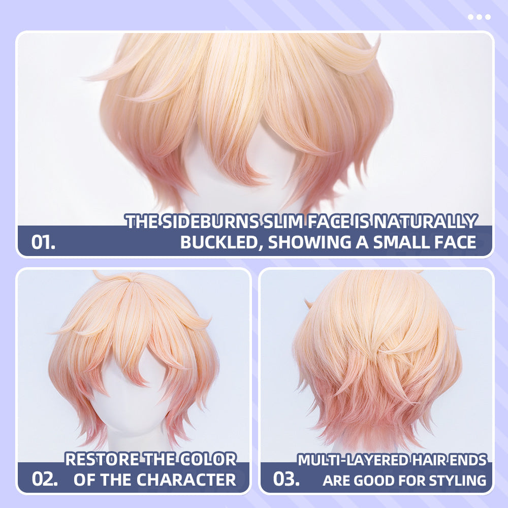 【Official Art Ver Ready For Ship】DokiDoki Game Genshin Impact Cosplay Dahlia Wig Pink Short Men Fontaine Mond