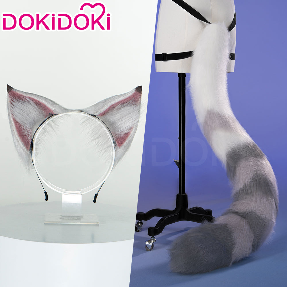 DokiDoki Game Zenless Zone Zero Cosplay Seth Lowell Wig Short Straight Silver Hair / Ear / Tail ZZZ