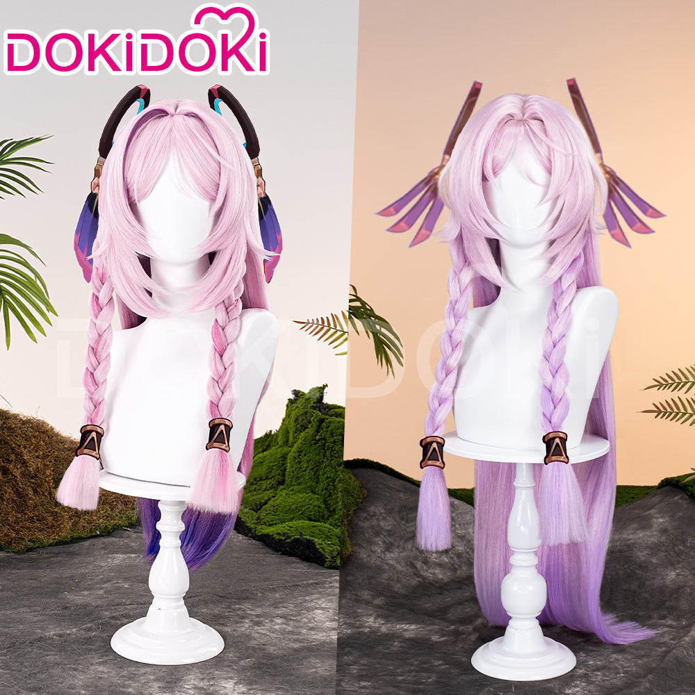 【Partially Ready For Ship】DokiDoki Game Genshin Impact Citlali Cosplay Wig Long Straight Double Braids Pink Purple Gradient Hair
