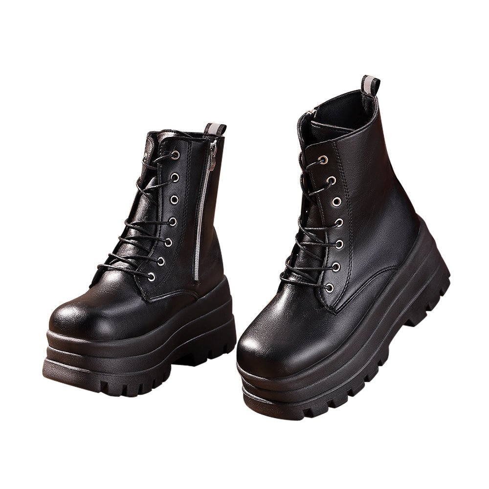 【8 CM】DokiDoki Height Increasing Shoes / Elevator Shoes Martin Boots Black Invisible Thick-Soled 8 CM Platform Shoes