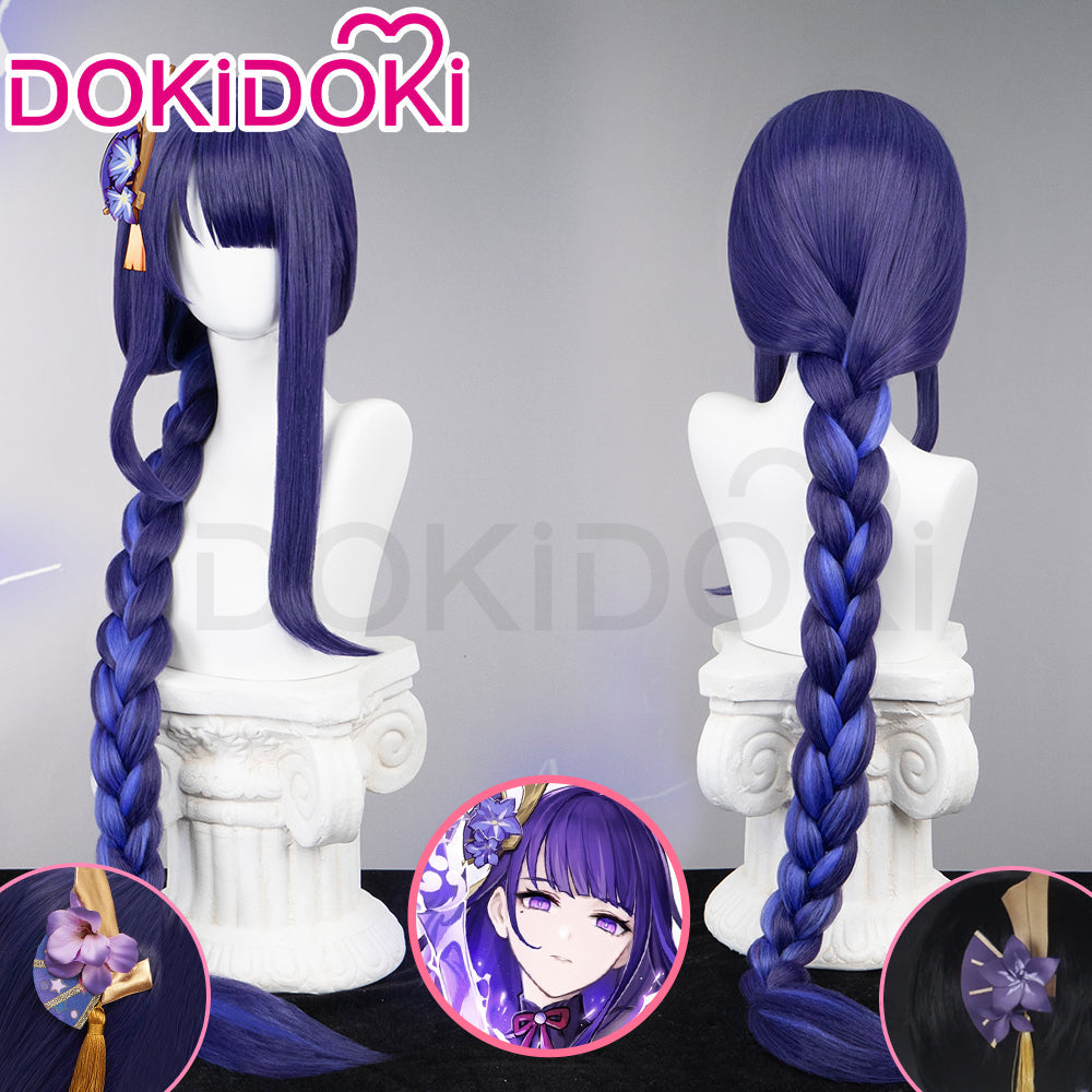 【Lighting Ver.】DokiDoki Game Genshin Impact  Shogun Cosplay Wig / Hair Clip/ Earring Raiden shogun baal Long Purple