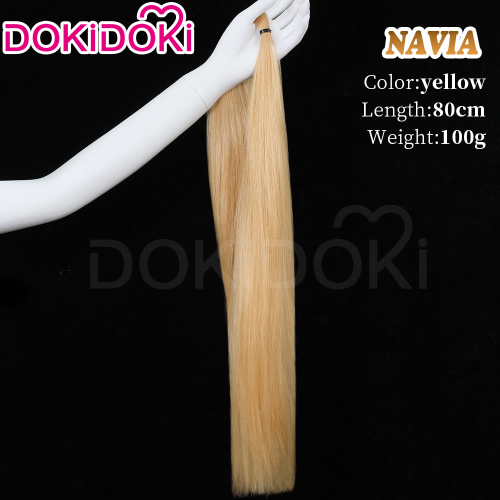 DokiDoki Game Genshin Impact Wig Cosplay Fontaine Navia Cosplay Wig Long Curly Yellow Hair / Sunglasses/ Weft