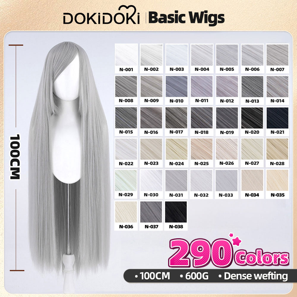 【Partially Ready For Ship】DokiDoki Cosplay Wig Basic Wig Long Straight Black White Silver 100 CM Hair Wig Base