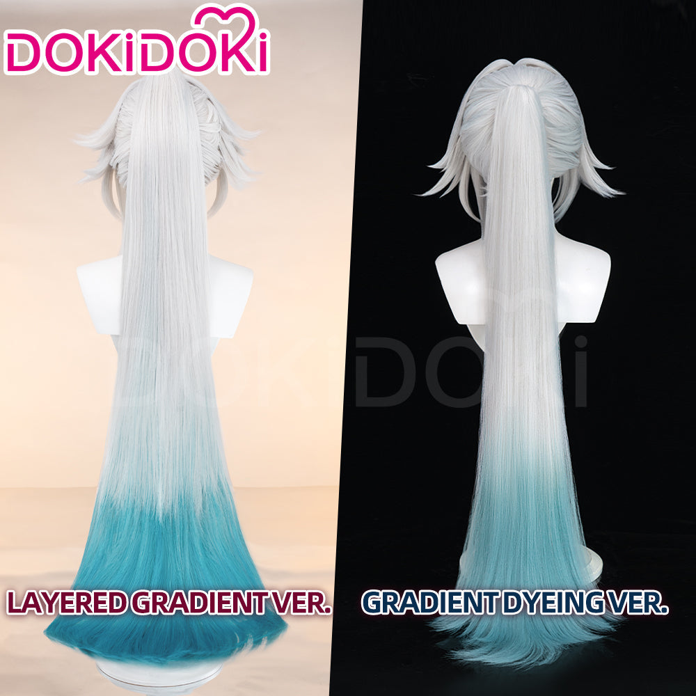 【Ready For Ship】DokiDoki Game Honkai: Star Rail Cosplay Feixiao Wig Long Straight Grey Blue Hair / Tattoo Sticker Fei Xiao