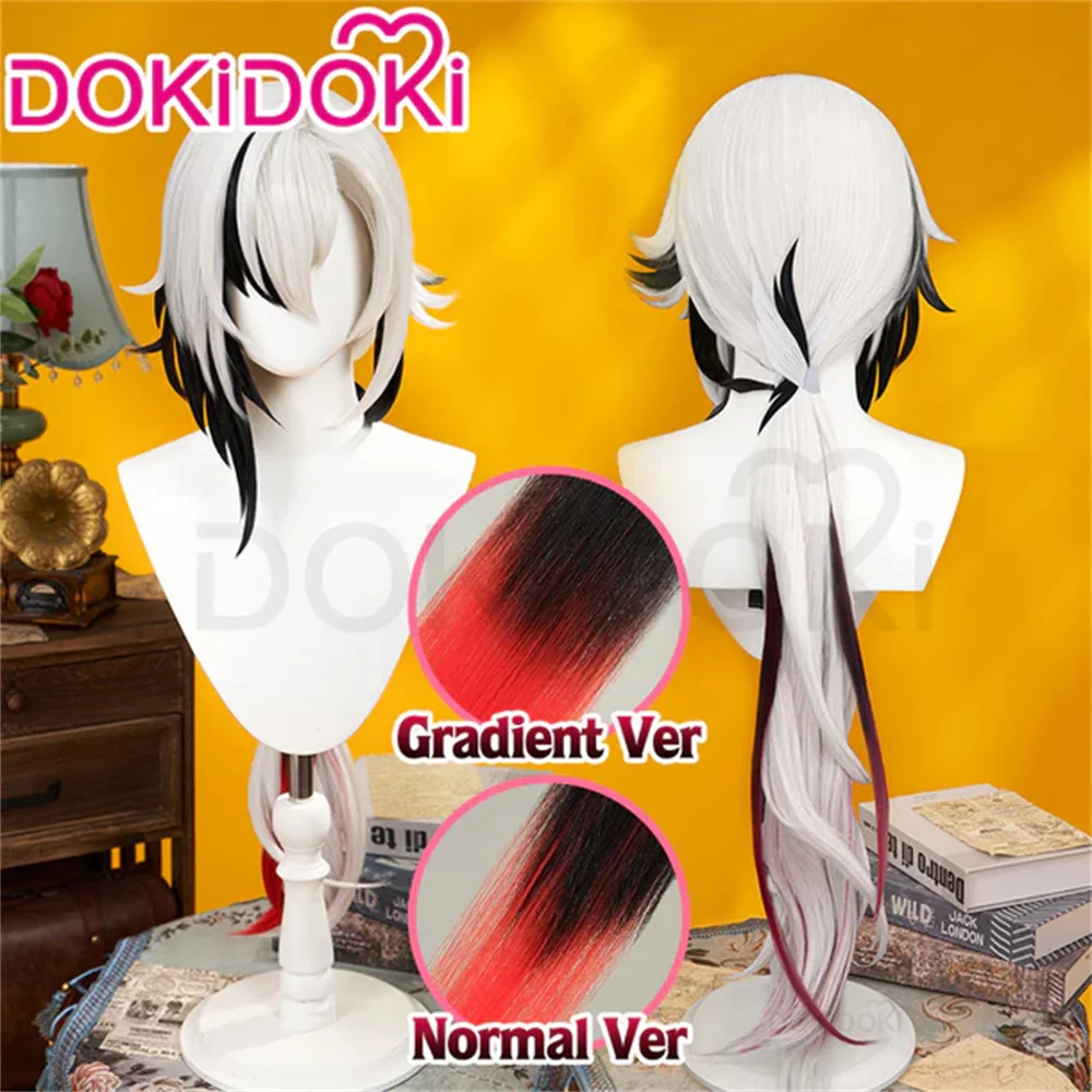【Partially Ready For Ship】DokiDoki Game Genshin Impact Fontaine Fatui Harbinger Cosplay The Knave Arlecchino Wig Long Straight White Red Gradient Hair / Ear Clip / Wefts / Childhood Ver. / Youth Ver. / Boss Ver.