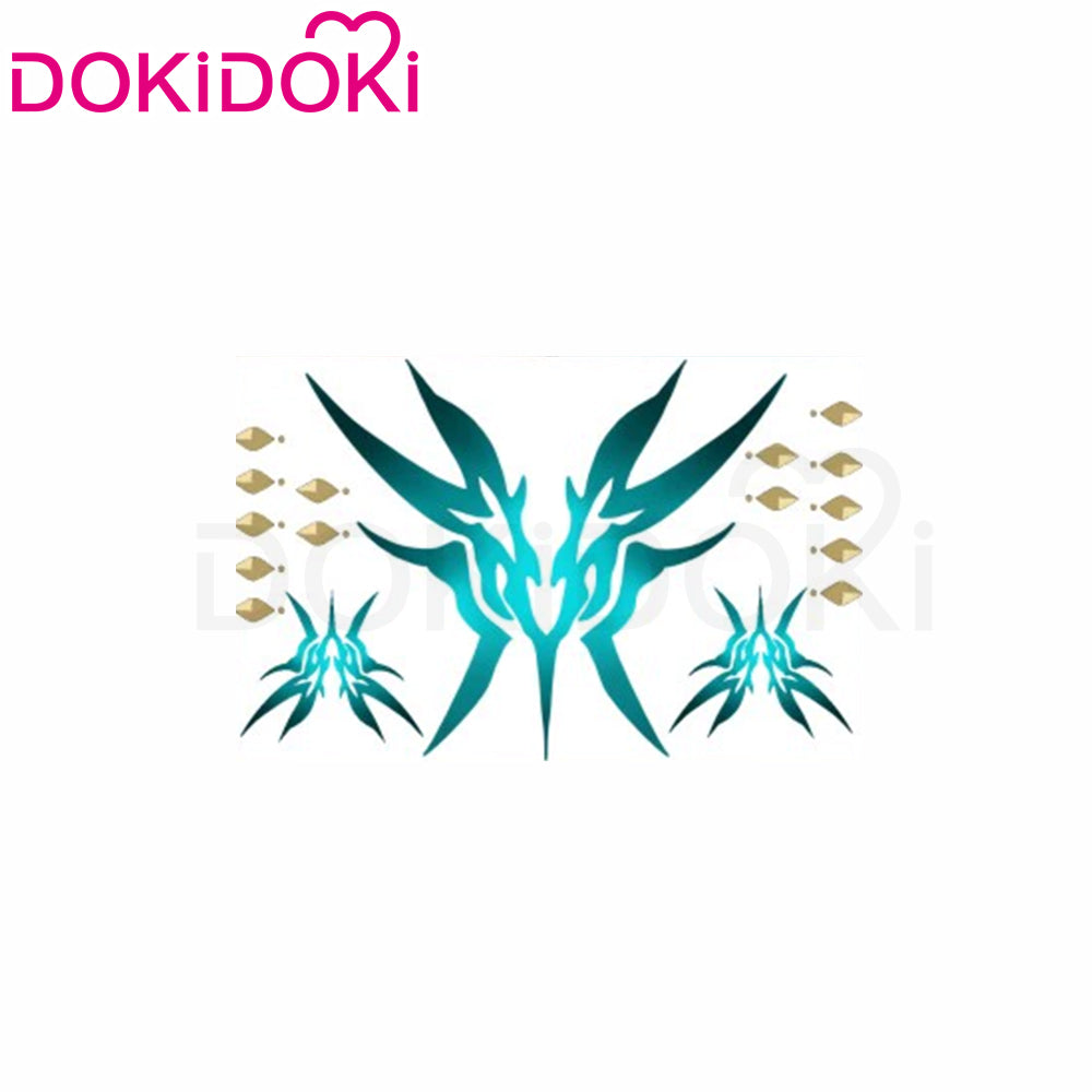 【Ready For Ship】DokiDoki Game Honkai: Star Rail Cosplay Feixiao Wig Long Straight Grey Blue Hair / Tattoo Sticker Fei Xiao