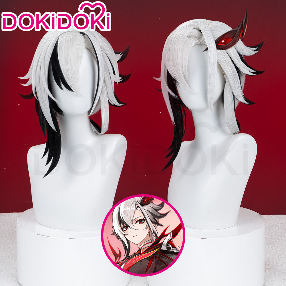 【Partially Ready For Ship】DokiDoki Game Genshin Impact Fontaine Fatui Harbinger Cosplay The Knave Arlecchino Wig Long Straight White Red Gradient Hair / Ear Clip / Wefts / Childhood Ver. / Youth Ver. / Boss Ver.