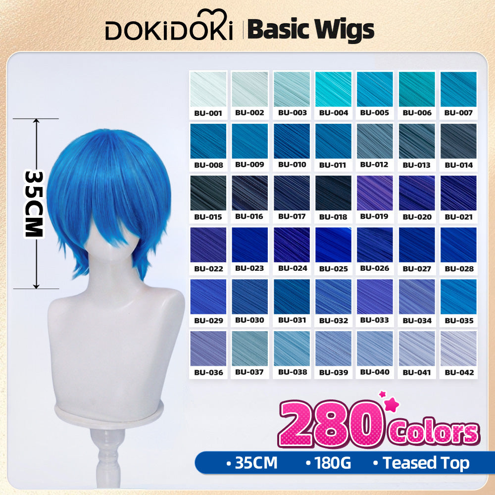 【Blue】【Teased Top】DokiDoki Cosplay Wig Basic Wig Short Straight Blue 35 CM Hair Wig Base