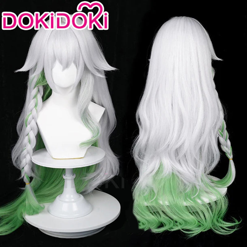 【Ready For Ship】DokiDoki Game Genshin Impact The Greater Lord Rukkhadevata cosplay wig Long Curly Silver Green Nahida