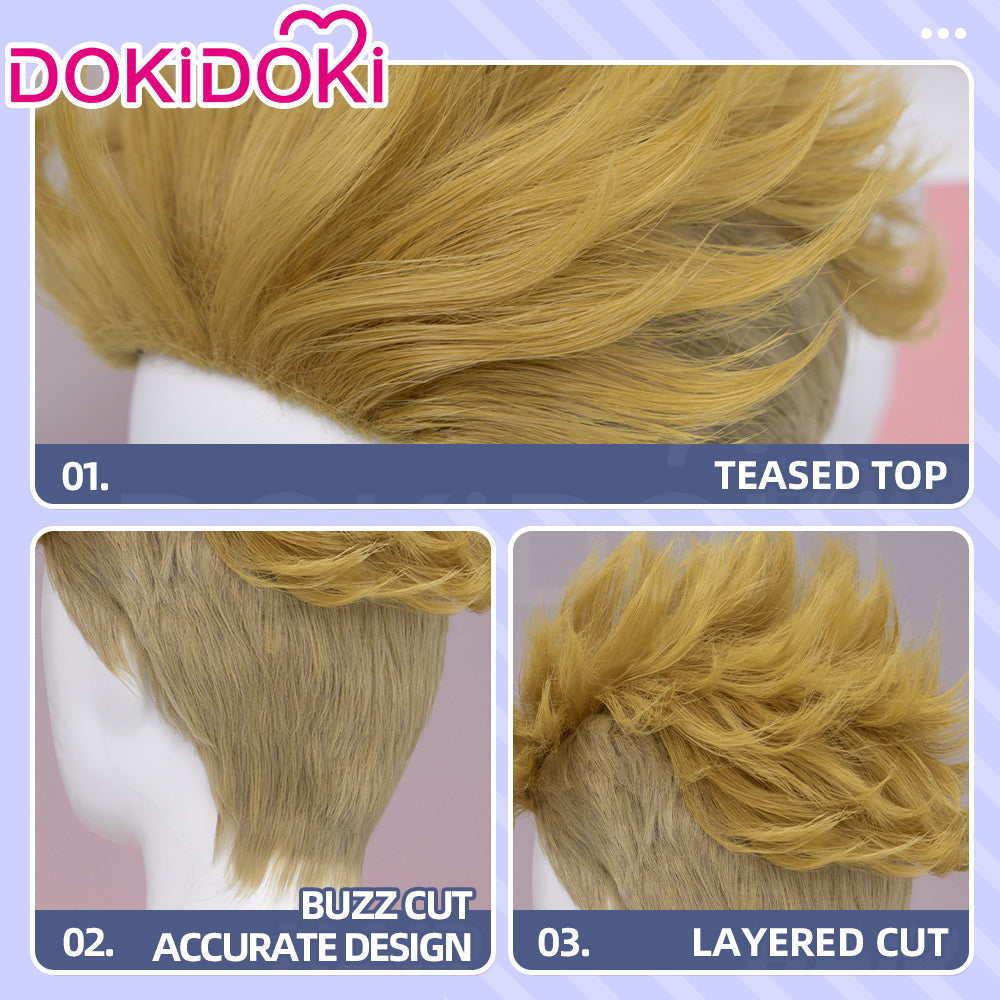 【Ready For Ship】【Front Lace】DokiDoki Anime GACHIAKUTA Cosplay Enjin Wig / Tattoo Short Spiky Blonde Hair