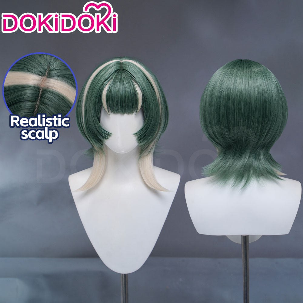 DokiDoki Anime GACHIAKUTA Cosplay Guita Wig / Tattoo Short Green Silver Highlight Hair
