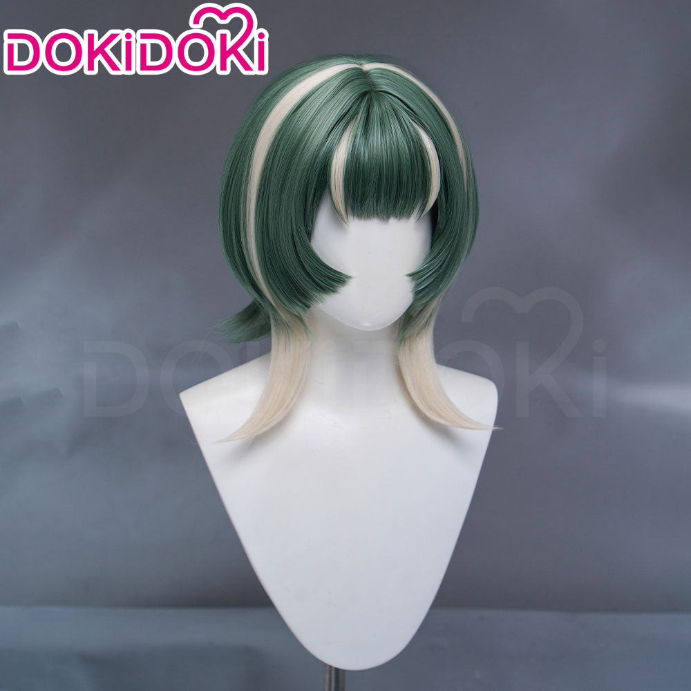 DokiDoki Anime GACHIAKUTA Cosplay Guita Wig / Tattoo Short Green Silver Highlight Hair