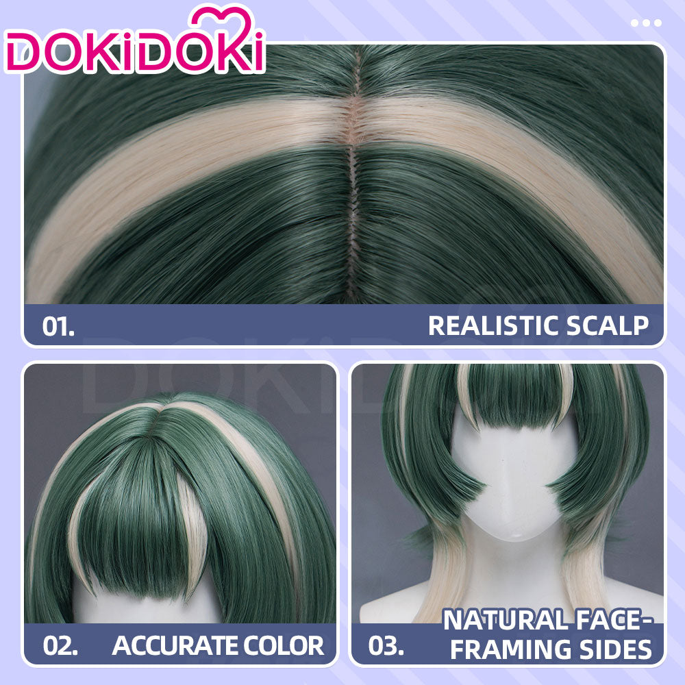 DokiDoki Anime GACHIAKUTA Cosplay Guita Wig / Tattoo Short Green Silver Highlight Hair