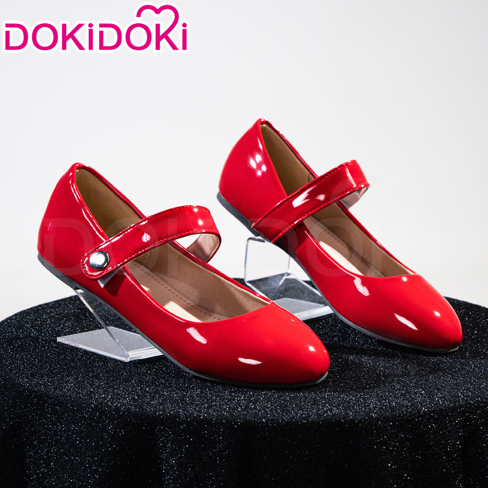 DokiDoki Anime Game Cosplay Glossy Red Patent Flats Shoes