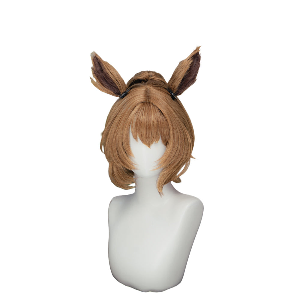 【Ready For Ship】DokiDoki Game Cosplay Wig Short Curly Brown Hair Detachable Ears