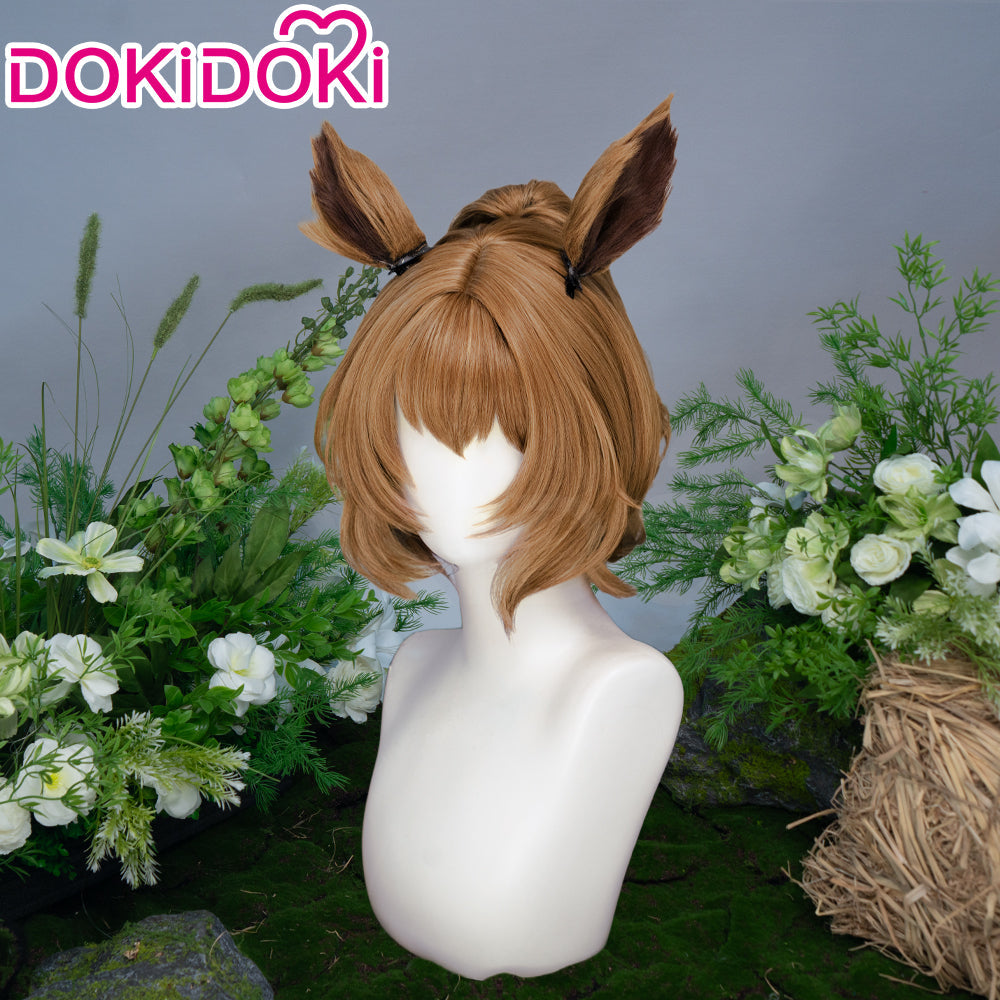 【Ready For Ship】DokiDoki Game Cosplay Wig Short Curly Brown Hair Detachable Ears