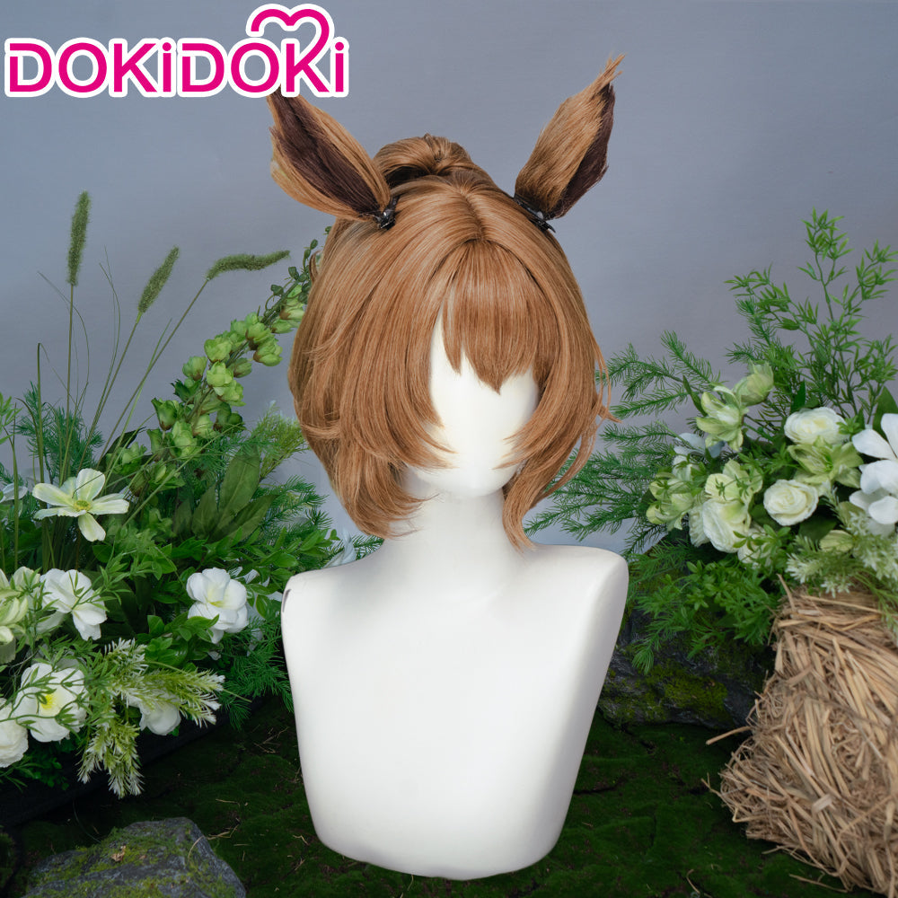 【Ready For Ship】DokiDoki Game Cosplay Wig Short Curly Brown Hair Detachable Ears